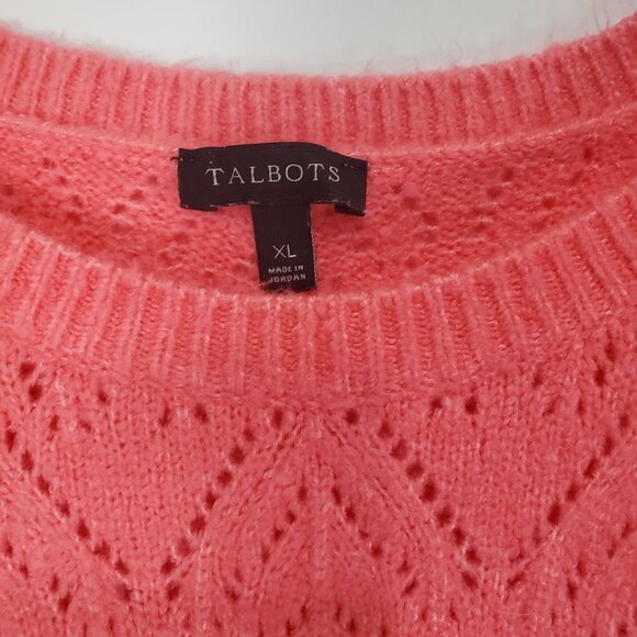 TALBOTS Womens Pointelle Sweater SZ XL Open‎ Knit Pink Pullover Long Sleeves - Picture 4 of 10